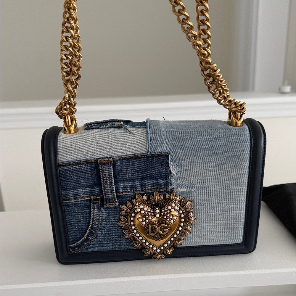 RARE Dolce & Gabbana Medium Devotion Denim Shoulder RUNWAY Bag